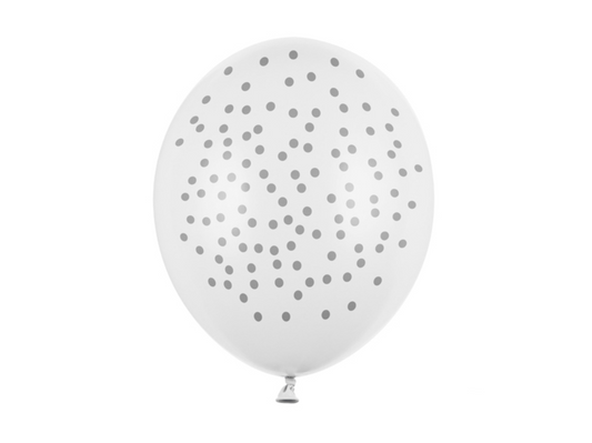 Lateksinis balionas su taškeliais, baltas, 30 cm