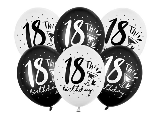 Lateksinių balionų rinkinys "18-th", 6 vnt., 30 cm