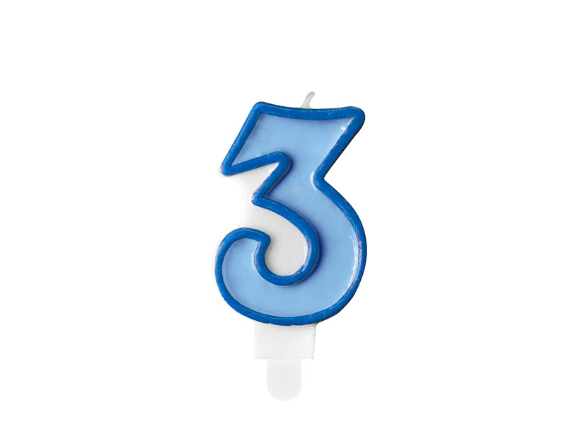 Žvakutė "3", 7 cm, blue