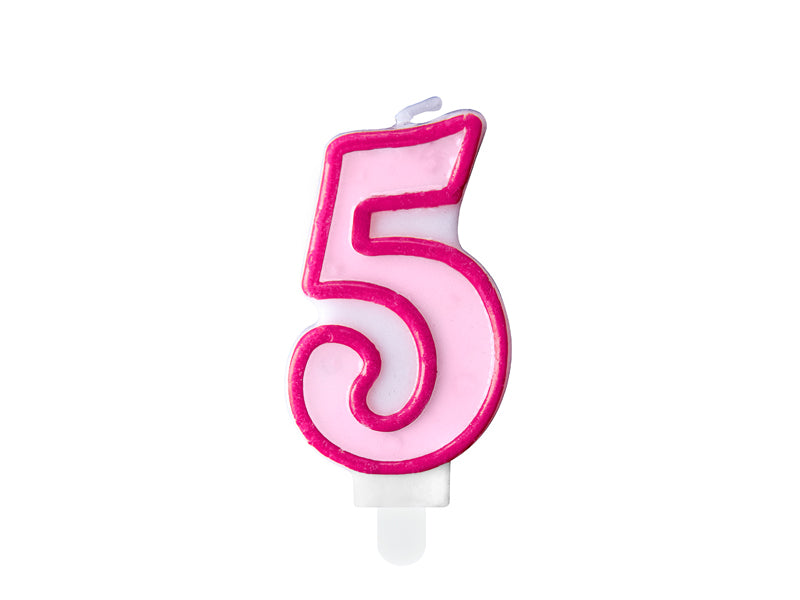 Žvakutė "5", 7 cm, pink