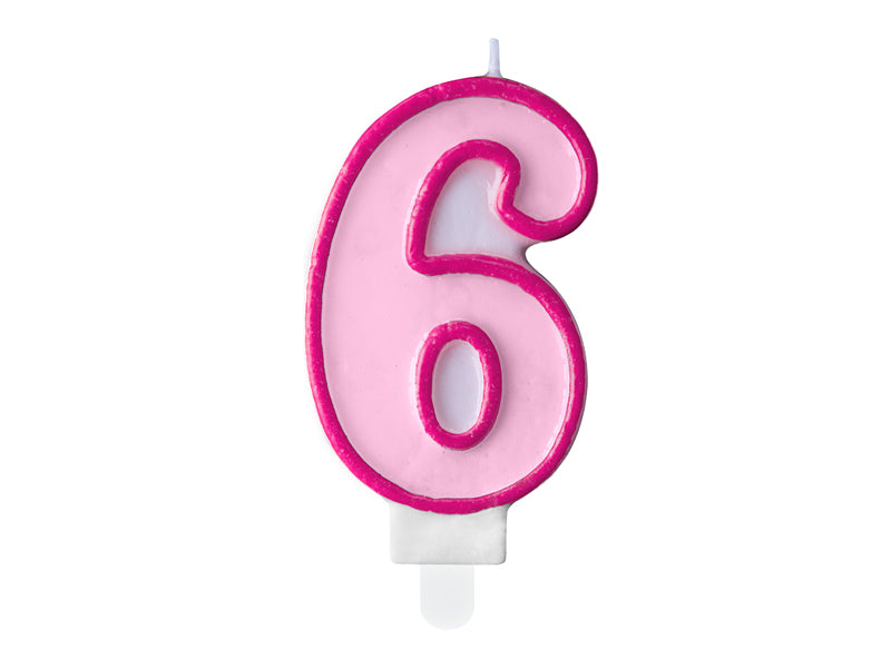 Žvakutė "6", 7 cm, pink
