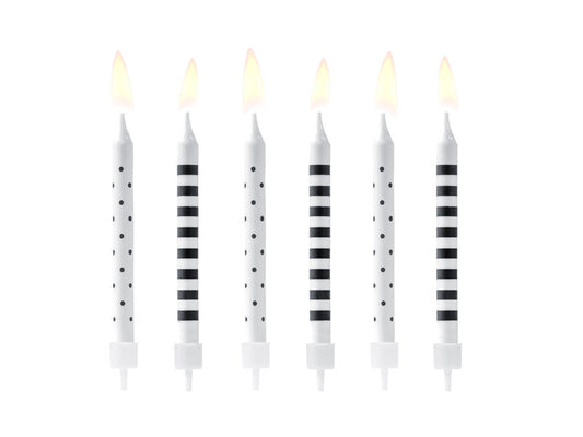 Spalvotos gimtadienio žvakutės "Juoda-balta" (6 vnt.)