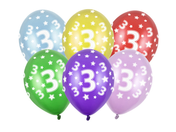 Spalvoti balionai su skaičiais "3", 30 cm