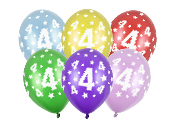 Spalvoti balionai su skaičiais "4", 30 cm