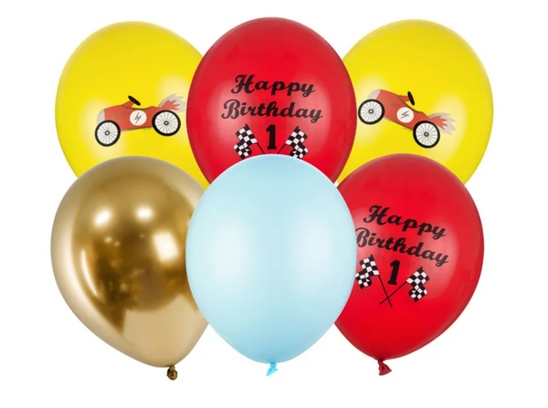 Lateksinių balionų rinkinys "1-ojo gimtadienio lenktynės", 6 vnt.