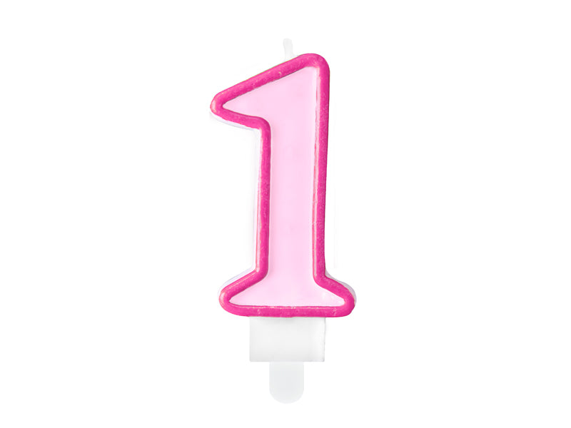 Žvakutė "1", 7 cm, pink