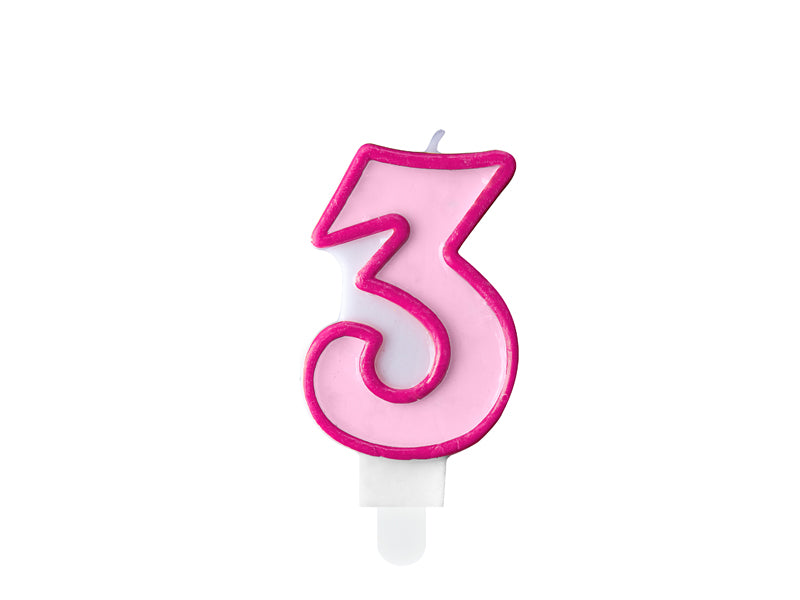 Žvakutė "3", 7 cm, pink