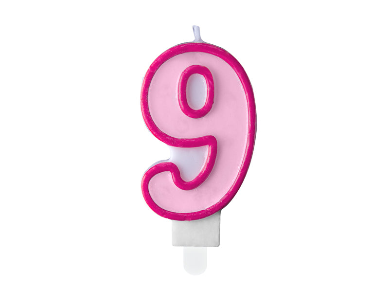 Žvakutė "9", 7 cm, pink