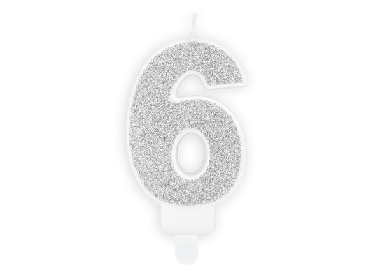 Žvakutė "6", 7 cm, silver