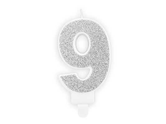 Žvakutė "9", 7 cm, silver